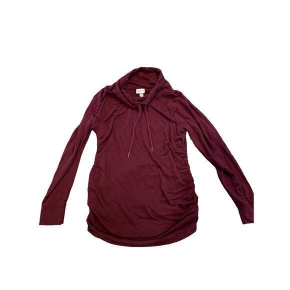 Isabel Maternity Ingrid & Isabel Burgundy Drawstring Cowl Neck Long Stretchy Top - Picture 1 of 6